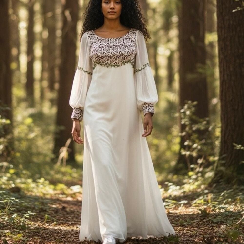 Vintage 1970s Boho Renaissance Wedding Dress size 11 (small)